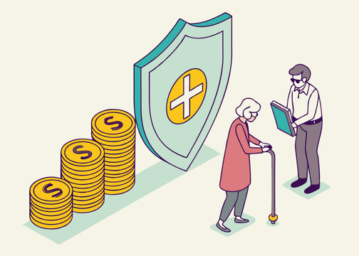 elderly woman, financial advisor, shield, coins clip art preview