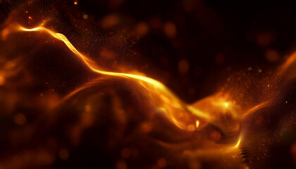 Dynamic fiery backdrop with undulating flames and glowing ember particles floating in darkness