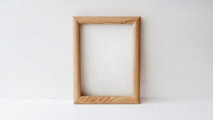 A minimalist rectangular wooden frame against a white backdrop