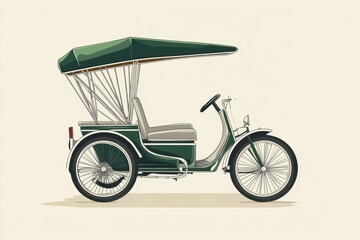 Fototapeta premium Vintage tricycle with canopy parked on a neutral background reflects retro design and style