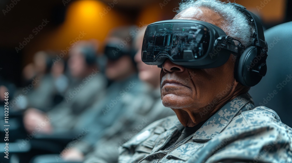 Aufkleber veteran exploring virtual reality technology in a classroom setting during a training session