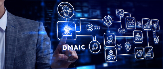 DMAIC, Six Sigma. Define, Measure, Analyse, Improve, Control. Standard quality control and lean manufacturing concept.