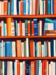 A colorful bookshelf filled with various books, showcasing a vibrant range of colors and sizes, perfect for any library or reading space.