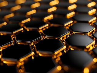 Fototapeta premium A close up of a bunch of black and gold hexagons