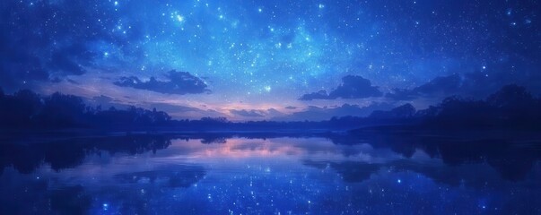 Fototapeta premium A starry night sky over a serene lake, reflecting the beauty of the cosmos