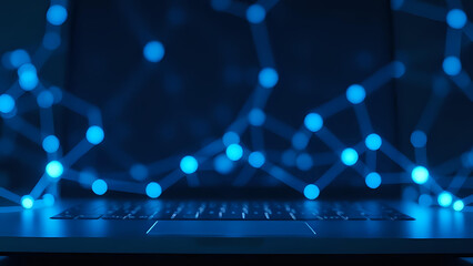 Close up, network connection on top of laptop. Ai generated image