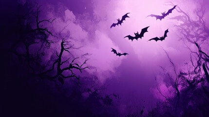 Fototapeta premium A spooky purple background with bats flying, perfect for Halloween themes.