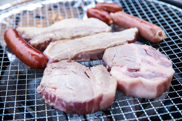 Korean barbecue. pork and sausage