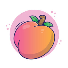 Hand drawn cute cartoon of sweet peach fruit icon mascot logo illustration object with simple color concept