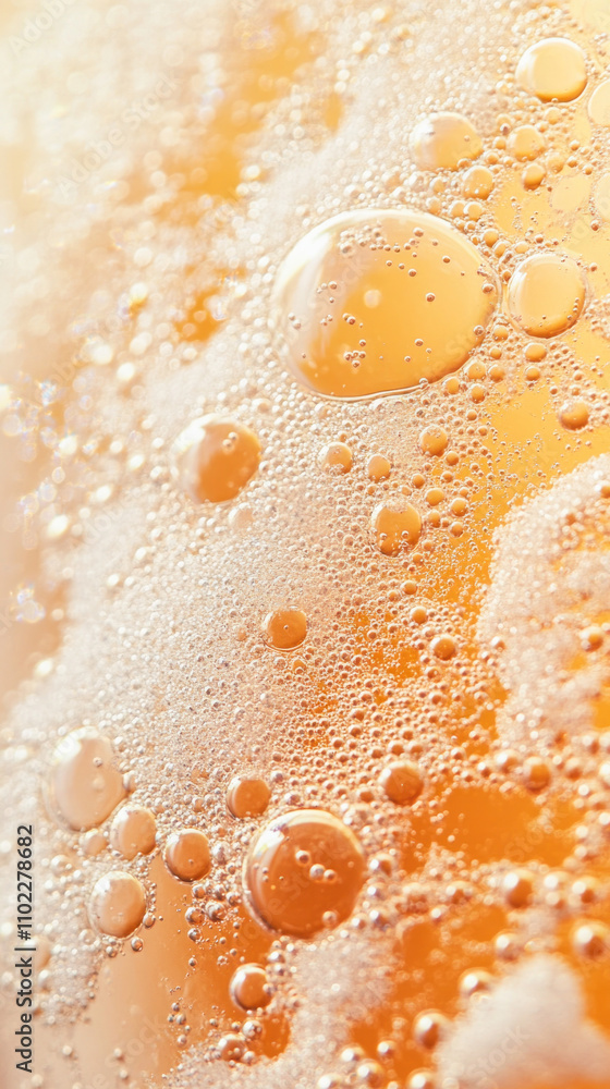 Poster golden liquid with small and large bubbles forming an abstract pattern