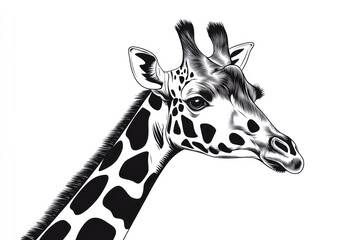 Naklejka premium A Detailed Black And White Giraffe Head Portrait