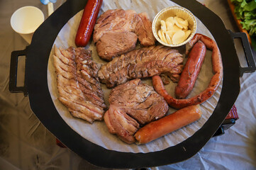 Korean barbecue. pork and sausage