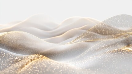 Obraz premium Abstract representation of flowing waves with golden sparkles against a light background.