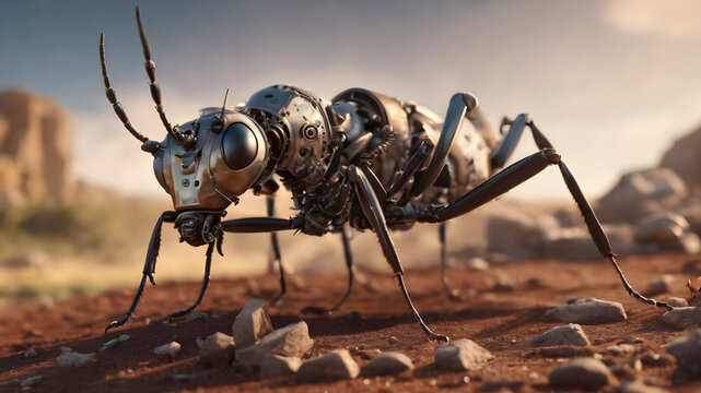 Mechanical ant insect animal. made of metal  AI generated image, ai