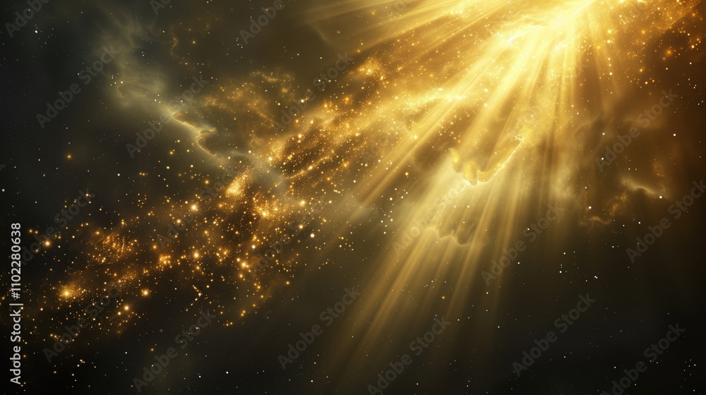 Canvas Prints golden rays with stars in dark sky. celestial phenomenon