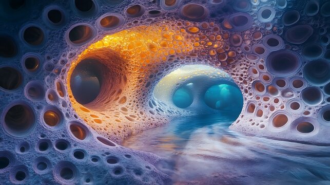 Diver captivated by the vibrant light in an underwater cave