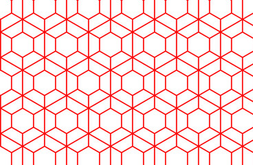 Abstract red linear geometric seamless pattern. Subtle vector texture with thin lines, hexagon grid, net, lattice, diamond shapes. Luxury black and gold minimalist background.