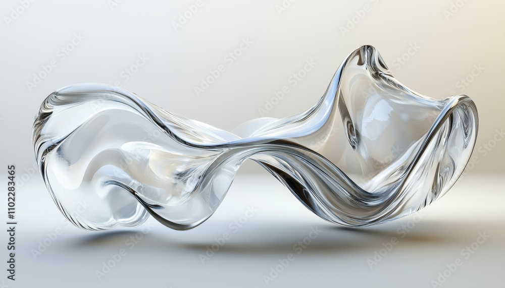 Poster 3d rendering of a flowing wave glass cloth in transparent material. a stunning digital image capturi