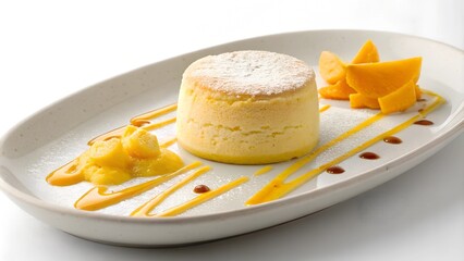 Mango soufflé served on cooling rack in rustic kitchen