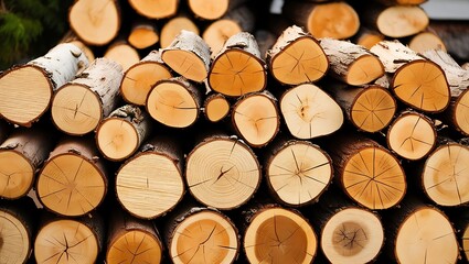 Neatly Stacked Logs with Warm Tones, Rough Bark, and Natural Texture