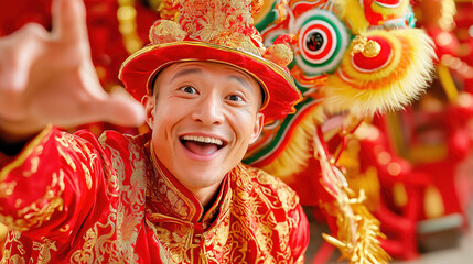 Joyful celebration of chinese lunar new year with traditional dragon dance