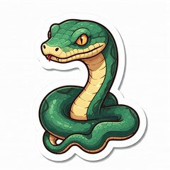 Fototapeta premium cute chibi illustration of a Green Anaconda animal, designed in sticker style