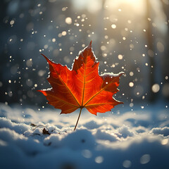 winter autumn leaf on snow