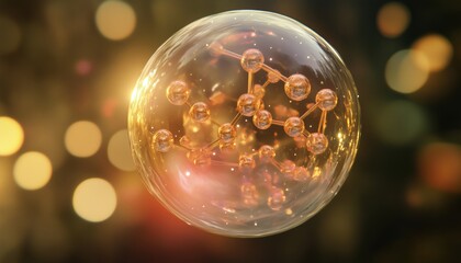 3d Rendering Of A Transparent Molecule Inside A Bubble, Created Digitally. Enjoy The Detailed Visualization Of This Molecular Structure.