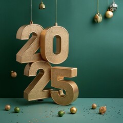 3d text New Year 2025 gold realistic rendering New Year celebration