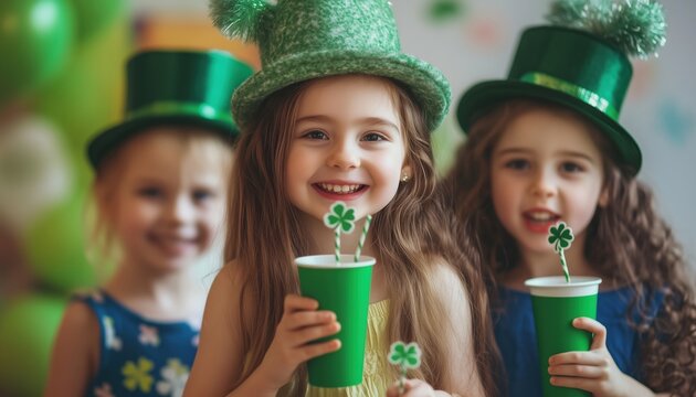 Adorable Children'S St. Patrick'S Day Celebration With Clover Decorations At A Home Party Filled With Festive Fun And Cheer.