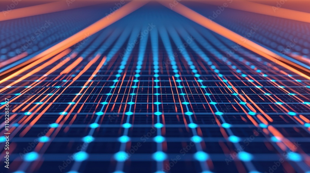 Aufkleber futuristic abstract grid design with glowing lines and dots