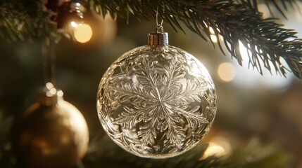 Intricate Glass Bauble with Snowflake Design