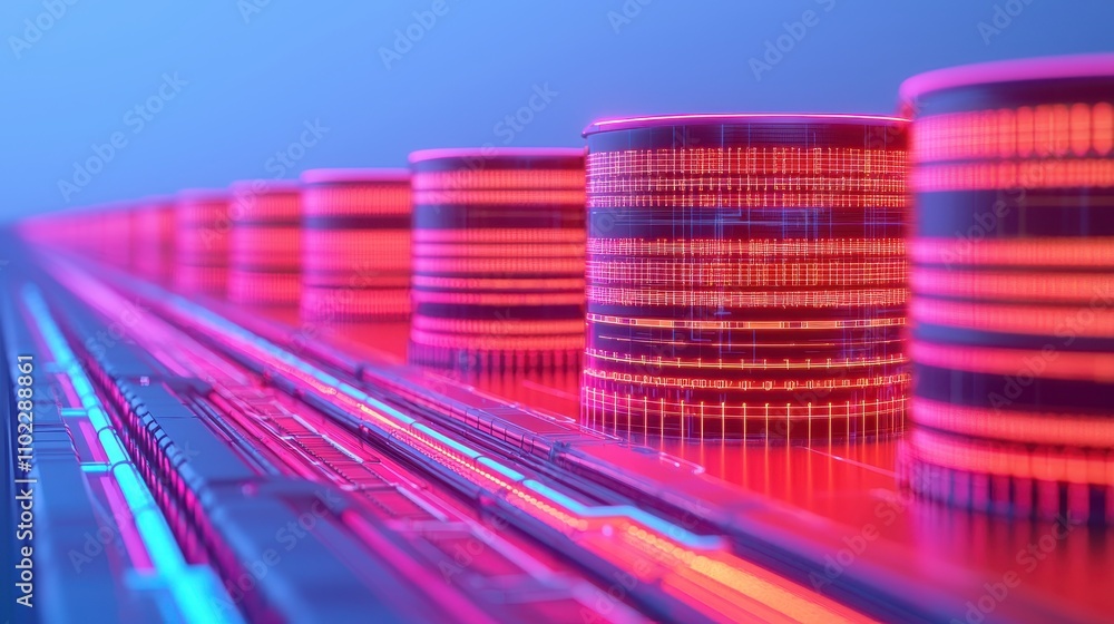 Aufkleber abstract digital data visualization with neon cylinders and lines