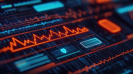 Abstract Digital Heart Rate Monitor with Colorful Data Display