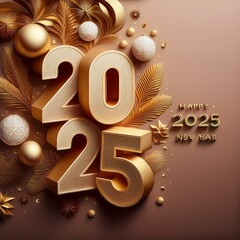 3d text New Year 2025 gold realistic rendering New Year celebration