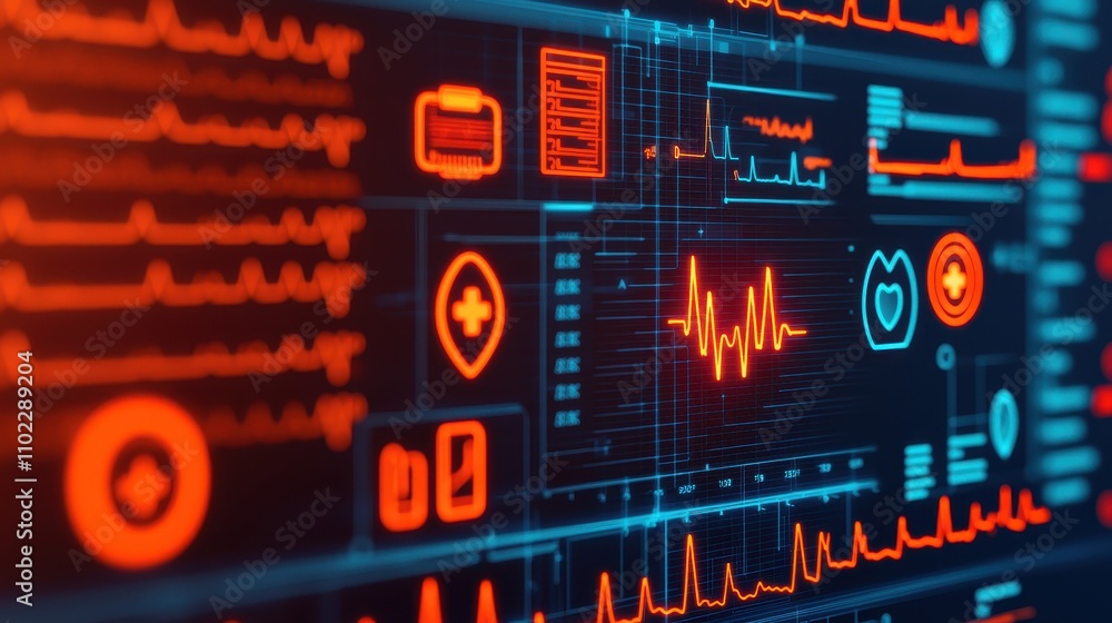 Poster advanced medical technology interface with heartbeat monitoring display