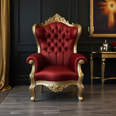 Luxury red king Chair with Interior. Place for the king, Throne, luxury armchair.