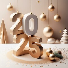 3d text new year 2025 gold realistic rendering new year celebration