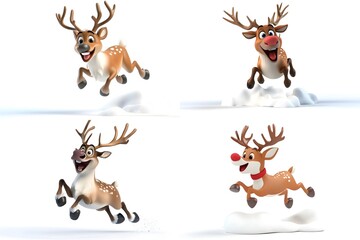 Cute cartoon reindeer family enjoying winter wonderland