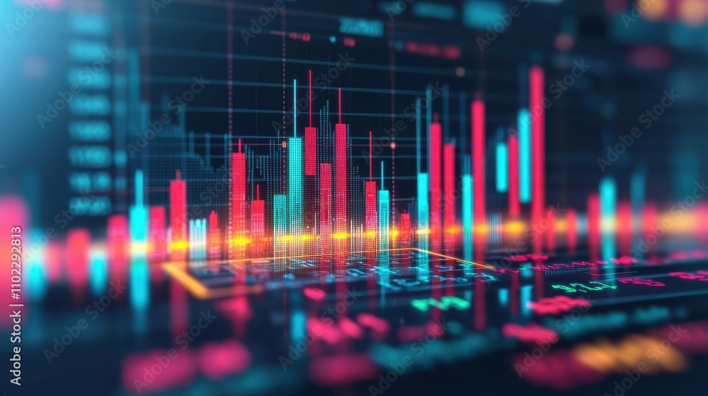 Poster colorful financial data visualization with charts and graphs
