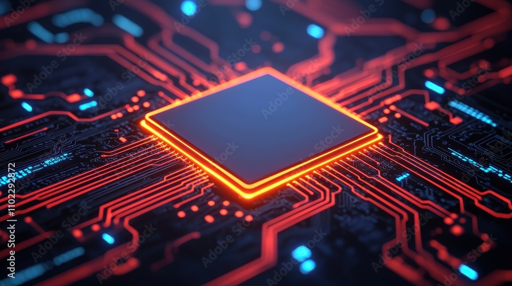 Aufkleber abstract technology background with red circuitry and chip design