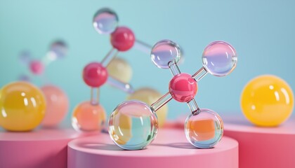 Exploring Chemical Reactions In The Laboratory: Abstract Cosmetic Experiment With Glass Models Representing Molecular Structures.