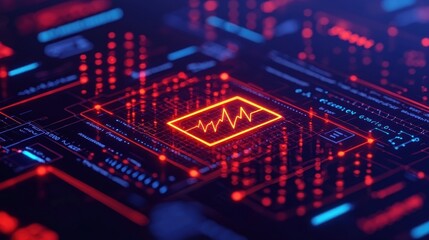 Obraz premium Digital Heartbeat Visualization with Neon Graph and Data Elements