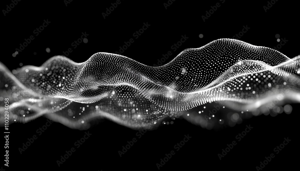 Poster abstract dynamic wave of digital particles and dots: an innovative blend of technology and science. 