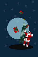 Trend artwork composite 3D photo collage design of winter holiday xmas newyear season outdoors snow...