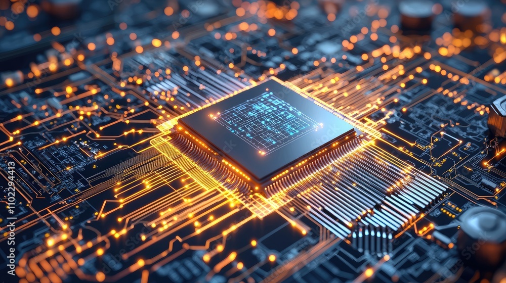 Poster innovative technology circuit board design modern lab digital art high-tech environment close-up vie