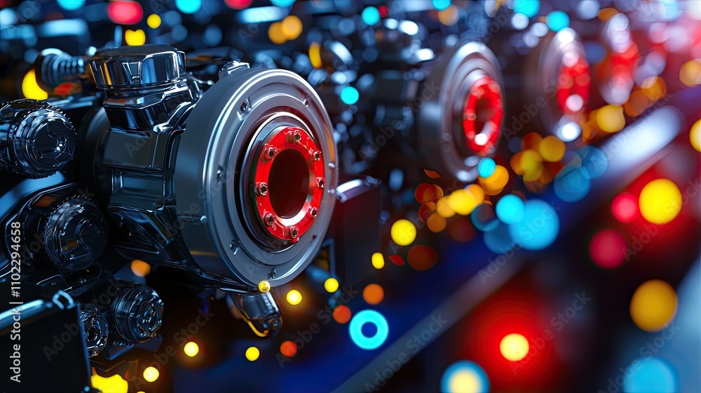 Aufkleber dynamic mechanical components display industrial workshop photography modern environment close-up vi