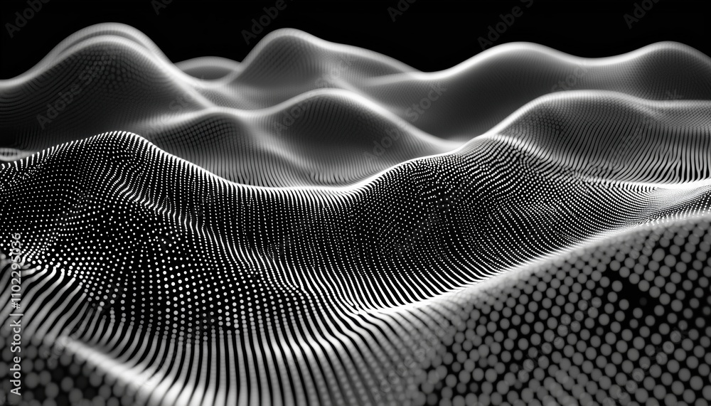Poster abstract network connection structure with waves of dots and weave