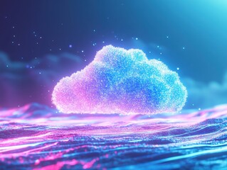 Dynamic Digital Cloud Icon Display Virtual Environment Graphic Design Technology Futuristic Perspective Cloud Computing Concept
