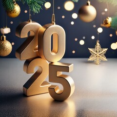 3d text new year 2025 gold realistic rendering new year celebration